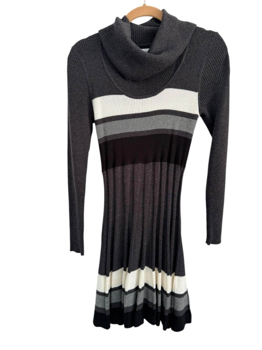 Calvin Klein Charcoal Gray & White Striped Cowl Neck Sweater Dress